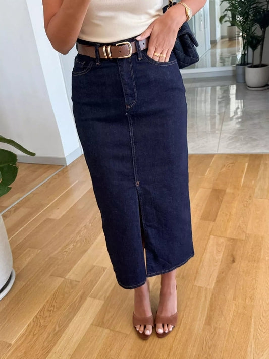 Slit Front Denim Skirt