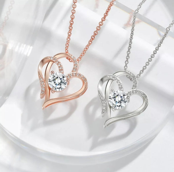 Silver Zircon Heart Necklace