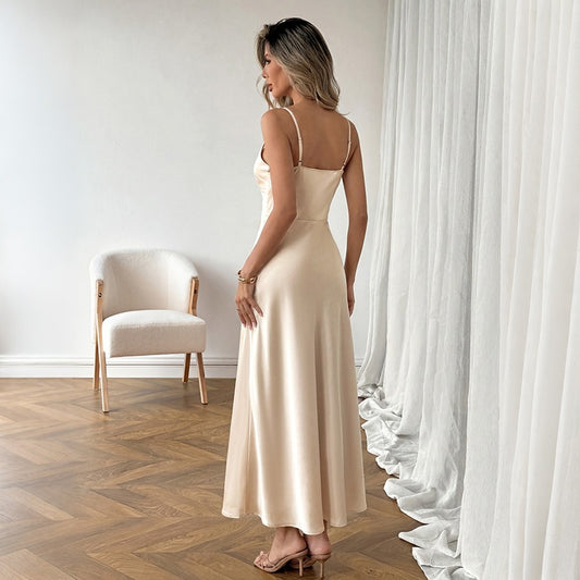 Satin V-Neck Maxi Dress